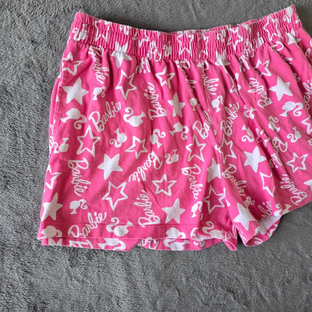 Hybrid Apparel Barbie Pink Sleep Shorts 2X Logo & Stars Print Pajama Lounge Pant - Picture 3 of 14